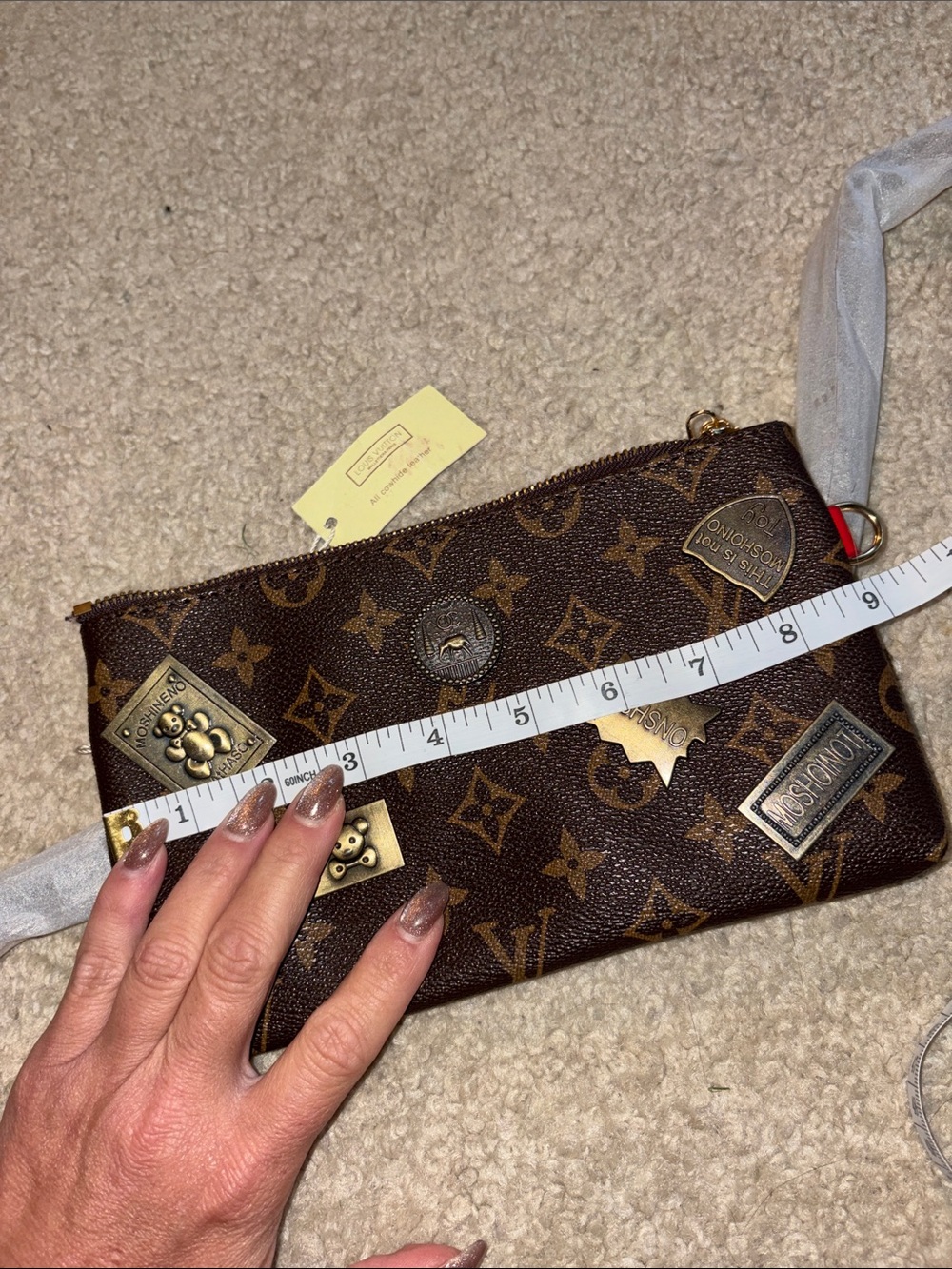 Brown Monogram Bag with Decorative Studs and Black Strap - Picture 8 of 8